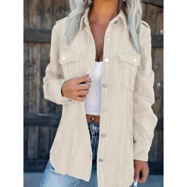 Imagem de Jaqueta feminina de veludo cotelê bege – manga comprida com botão frontal e detalhe de bolso, Bege, Small