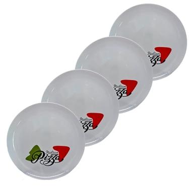 Imagem de Conjunto de 6 Pratos para Pizza em Cerâmica, 32cm, Branco com Estampa Italian Pizza, Redondo, Resistente, Decorativo, para Restaurantes e Uso Doméstico
