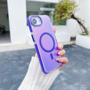 Imagem de Capa magnética gradiente para iPhone 16e, 14, 15 Plus, 16 Pro Max, 13Pro, 12, 11, pulseira fashion, cordão, capa à prova de choque, roxa, para iPhone 15 Plus
