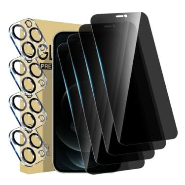 Imagem de Pacote com 4 protetores de tela de privacidade para iPhone 12pro [6,1 polegadas] + pacote com 4 protetores de lente de câmera antiespião, película de vidro temperado privada, [dureza 9H] - HD
