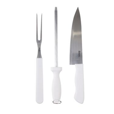 Imagem de Kit de Churrasco 3 pc Aço Inox Faca Chaira Afiador Garfo