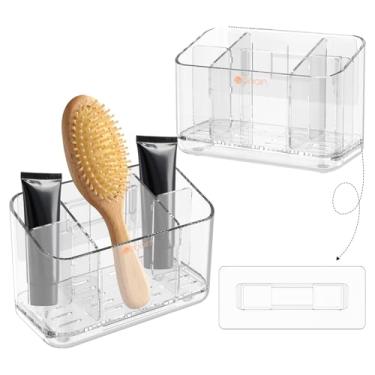 Imagem de 2 peças de suporte de escova de dentes, 3 compartimentos para escova de dentes removível e organizador de pasta de dente com orifício de drenagem, prateleira de plástico antiderrapante para escova de