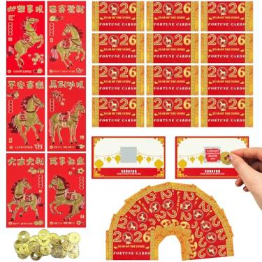 Imagem de LAIAMER 90 conjuntos de cartas da sorte de ano novo chinês com envelopes vermelhos de raspadinhas - Years of the Horse Presentes Ano Novo Lunar raspadinhas Fortune for 2026 News Years Party Games