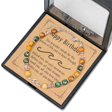 Imagem de Pulseira de onda para aniversário, pulseira de amizade com contas de pedras preciosas de 6 mm, presentes de aniversário para melhor amiga para mulheres, presentes para irmãs amigas, presente de