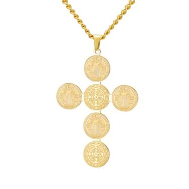 Imagem de LIKGREAT Colar de medalha de cruz de São Bento para homens e mulheres, aço inoxidável, medalha de exorcismo, amuleto do mal, joia de proteção religiosa, one size, Aço inoxidável, Sem Pedra Preciosa