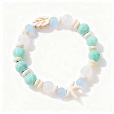 Imagem de Pulseira de cristal de estrela do mar para mulheres, pulseira elástica com tema de oceano ajustável com pingente de estrela do mar e miçangas, joia de férias na praia presente para ela, One Size