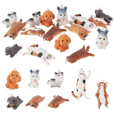 Imagem de FASHEWELRY 16 pingentes de resina de desenho animado de cachorro fofo 3D com laço adorável colar de animal de estimação pingente enfeites para colar faça você mesmo, chaveiro, joias