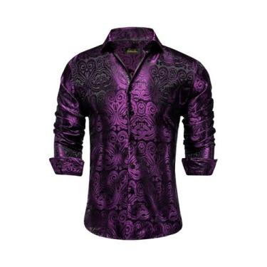 Imagem de Camisas De Vestir De Manga Longa Em Seda E Poliéster Para Homens, Luxu