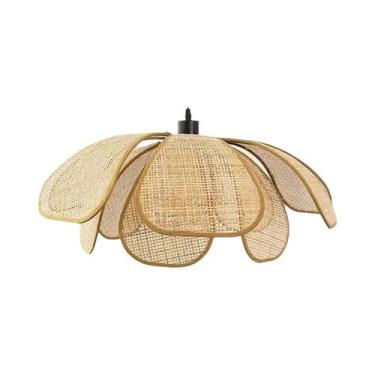 Imagem de Lustre De Lótus Em Rattan Natural, Luminária De PVC Pintada À Mão Para
