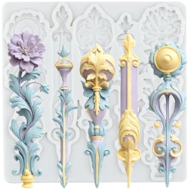 Imagem de MYPRACS Molde de fondant de silicone barroco de flores e folhas para decoração de bolos, cobertura de cupcake, pasta de goma de chocolate, argila de polímero