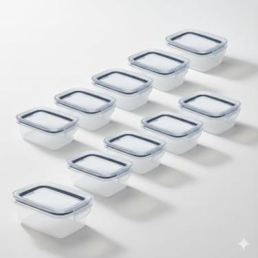 Imagem de Kit 3/5/10 Potes de Marmita BPA FREE com Tampa Hermética 550ml Cor:Borracha azul (10)