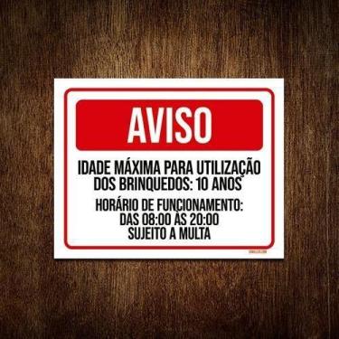 Imagem de Kit 3 Placa Sinalização Aviso Idade Máxima Brinquedos Multa - Sinalizo