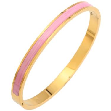 Imagem de Pulseiras banhadas a ouro fow pulseira feminina de aço inoxidável rosa com gotejamento de óleo macio, resistente a lascas e brilho feminino