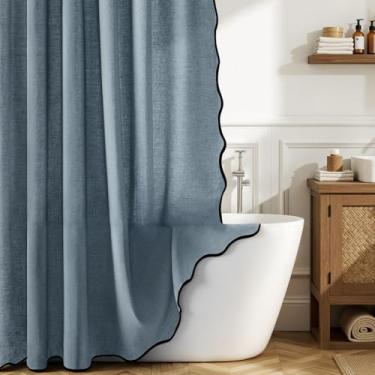 Imagem de MIULEE Cortina de chuveiro recortada de linho com 12 ganchos de metal, boho, fazenda, fofa, resistente, lavável, impermeável, cortinas de chuveiro de pano grosso com borda preta para banheiro, hotel