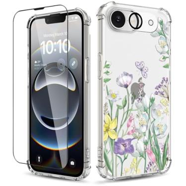 Imagem de YOYORI Capa para iPhone 16e, [3 em 1] com protetor de tela e protetor de lente de câmera, design de estampa floral, transparente, macia, à prova de choque, fina, floral para mulheres e meninas 2025