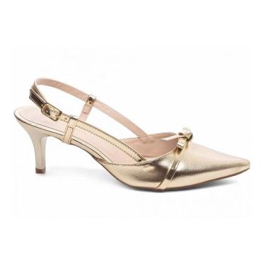 Imagem de Scarpin Feminino Dourado Salto Fino 6 cm em Napa com Fivela Ajustável 