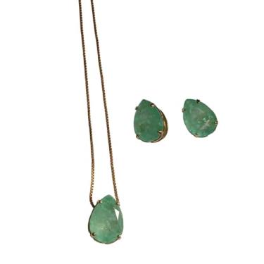 Imagem de Conjunto em Quartzo Verde Limão com Banho de Ouro 18k