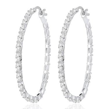 Imagem de MDFUN Brincos de argola de zircônia cúbica grandes para mulheres, modernos banhados a ouro 18 K, hipoalergênicos, 20/42 mm, Latão, Zircônia cúbica