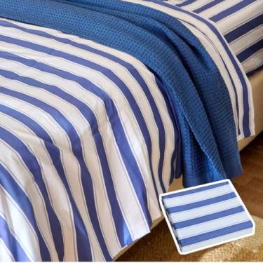 Imagem de Vesta Lençol de elástico 100% algodão pima, linha artística 400TC listrada, respirável e suave, certificado Oeko-TEX (tecelagem, casal/Queen)