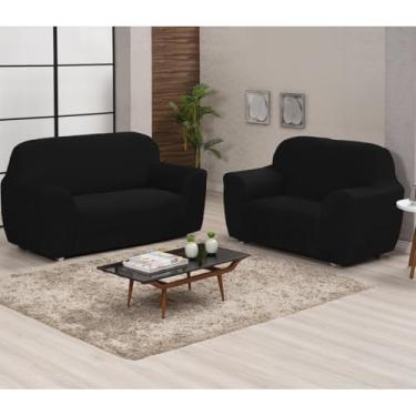 Imagem de Capa de Sofá King Coladinha 3 e 2 Lugares Protetora Elástica Ajustável (preto)