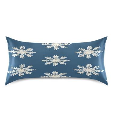Imagem de Blueangle Fronha de cetim de floco de neve de inverno para cabelo e pele, fronha de seda, tamanho king (50,8 x 101,6 cm) - Capas de almofada de cetim refrescantes com fecho de envelope (261)