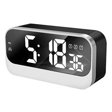 Imagem de Despertador digital, relógio LED para quarto, relógios elétricos de mesa, brilho ajustável, visor 12/24H, adequado para casa, quarto, escritório (cor: branco) (preto)