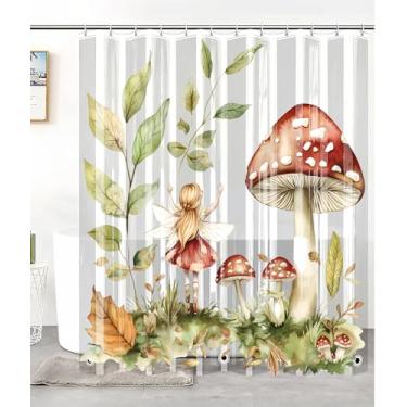 Imagem de CAPQL Forro de cortina de chuveiro transparente de cogumelo, cortinas de chuveiro de anime EIF de plástico transparente para banheiro, conjunto de cortinas de chuveiro magnéticas para crianças 182 x