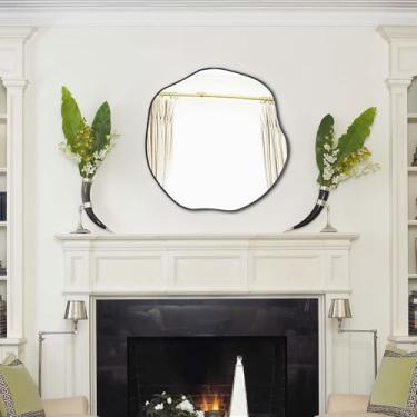 Imagem de POZINO Espelho irregular dourado, espelho de parede assimétrico de 50,8 cm, espelho de formato único, espelho redondo moderno para sala de estar, banheiro, quarto, entrada