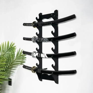 Imagem de Suporte de parede de madeira, suporte de espada Katana Samurai de 1 a 12 camadas, suporte de espada, suporte de espada samurai para varas de pesca de flauta de espada (cor de madeira, 5 camadas)