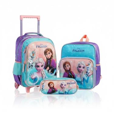 Imagem de Mochila Carrinho Escolar Frozen + Estojo Duplo+ Lancheira