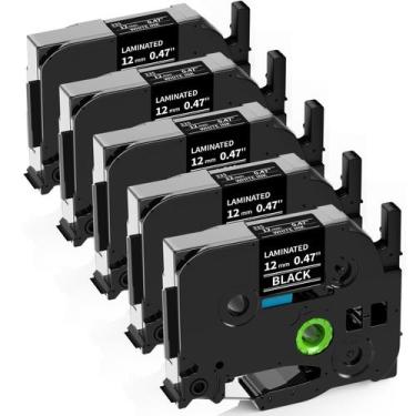 Imagem de Fita adesiva Labelife TZe-335 12 mm branca sobre preto, pacote com 5