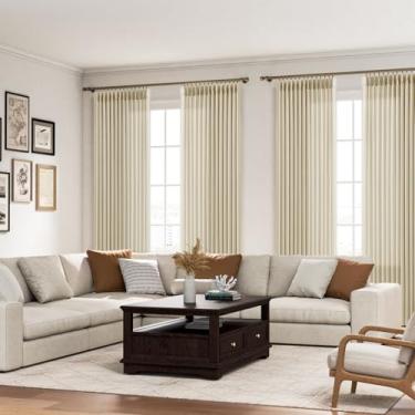 Imagem de Cortinas de linho plissadas de 272 cm para sala de estar, alta privacidade natural bege creme 2,7 m, cortinas escurecidas com pregas de linho, aba traseira, piso de teto neutro, cortinas de quarto de