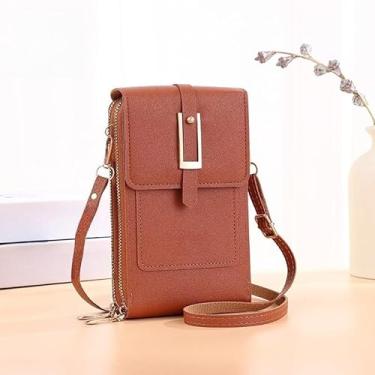 Imagem de Bolsa tiracolo de couro antifurto pequena bolsa para celular para uso diário feminino, Marrom, Bolsa quadrada pequena transversal
