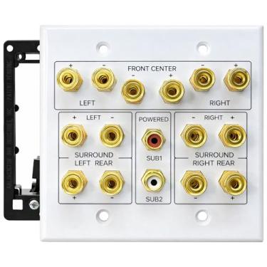 Imagem de DIYTECH Placa de parede para alto-falante Home Theater 7.2 com 2 portas RCA, postes de encadernação banhados a ouro para configuração de som surround
