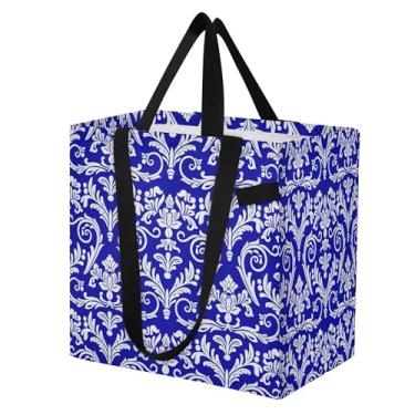 Imagem de SEHANY Sacolas de compras reutilizáveis de porcelana azul e branca com alças reforçadas, bolsa de compras de lona dobrável à prova d'água de grande capacidade para viagem, cozinha, praia