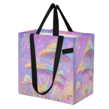 Imagem de SEHANY Sacola de compras reutilizável de cogumelo herb com alças reforçadas, bolsa de compras de lona dobrável à prova d'água de grande capacidade para viagem, cozinha, praia