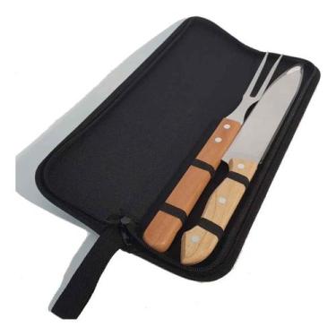 Imagem de 5 Kit Churrasco C/ Estojo 2 Peças Cabo Madeira - Pop Shope
