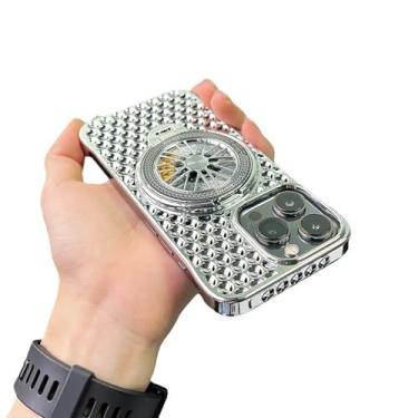 Imagem de HUHUCASE Capa para celular iPhone 12/13/14/15/16PROMax, suporte de giroscópio, dissipação de calor, malha de favo de mel, capa protetora (prata, iPhone 14PLUS)