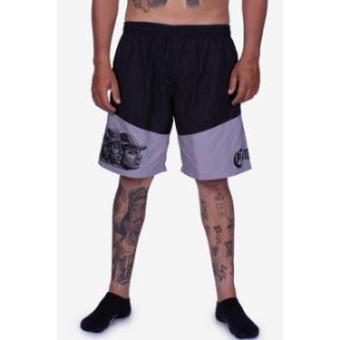 Imagem de Bermuda Compton Tactel Gangsta Woodcut Preto/Cinza-Masculino