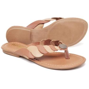 Imagem de Sandália Rasteirinha Feminina em Couro Conforto Percurso Telha, Bege, 