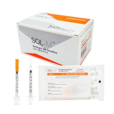 Imagem de Seringa De Insulina 0,3ml Agulha Fixa 0,30mm X 8mm Com 100 unidades