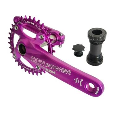 Imagem de CDHPOWER Pedaleira de mountain bike 104 BCD 34T 170 mm, conjunto de manivela de MTB, peça de liga de alumínio redonda com parafusos de suporte inferior (roxo)