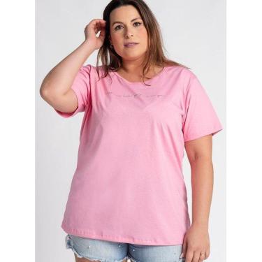 Imagem de T-shirt Feminina Plus Size Malha Algodão Estampada "Happiness looks gorgeous on you" - Serena-Feminino