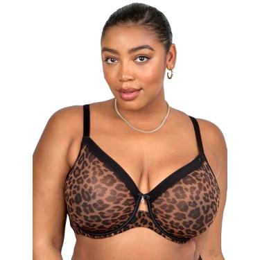 Imagem de Curvy Couture Malha transparente feminina, cobertura total sem forro, suporte sexy plus size, Designer Leo, 46D