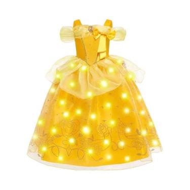 Imagem de Vestido De Cosplay Princesa Amarelo Floral Com Ombros Descobertos E Lu