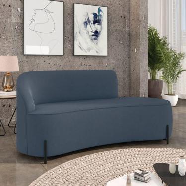 Imagem de Sofá 3 Lugares Orgânico 180cm Pé Ferro Preto Morgan Suede Azul Mar