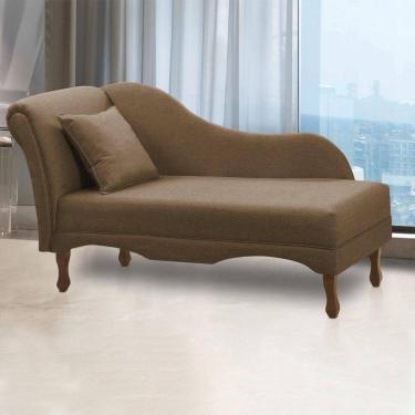 Imagem de Divã Recamier Pés Retrô Medelin 150cm Linho Marrom Cacau E03 - D`rossi