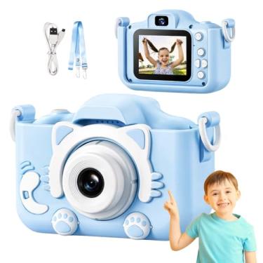 Imagem de Câmera Digital Infantil Gatinho Azul 20MP Full HD com Tela LCD, Jogos e Gravação de Vídeo – Portátil, Recarregável e Antichoque – Presente Educativo para Crianças 4 a 12 Anos
