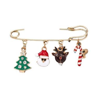 Imagem de Grande Broche De Natal Com Papai Noel, Floco De Neve E Sino Para Mulhe