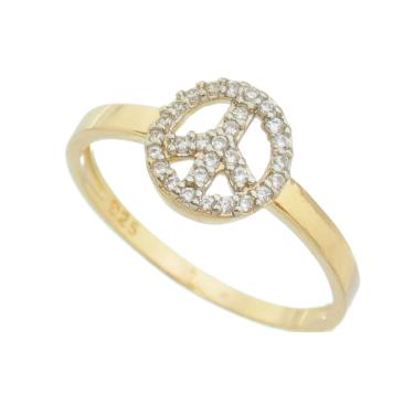 Imagem de Anel Paz com Zirconias Brancas em Prata com e Ouro Coleção Medalhas Prata